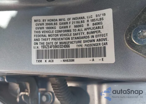 2019 Honda Insight Ex from USA, damaged, VIN 19XZE4F59KE024066